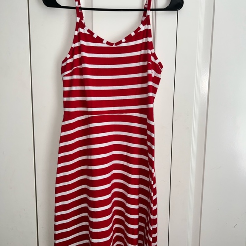 Faded Glory Red and White Stripe Cotton Mini Dress Medium. Adjustable Straps.